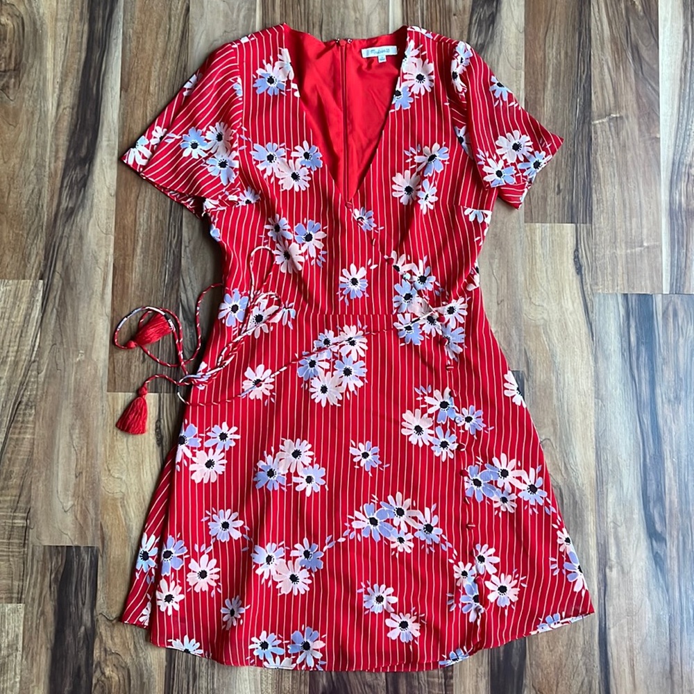 Madewell Red Floral Wrap Dress